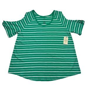 St Johns Bay Green White Stripe Open Shoulder Top Size XL